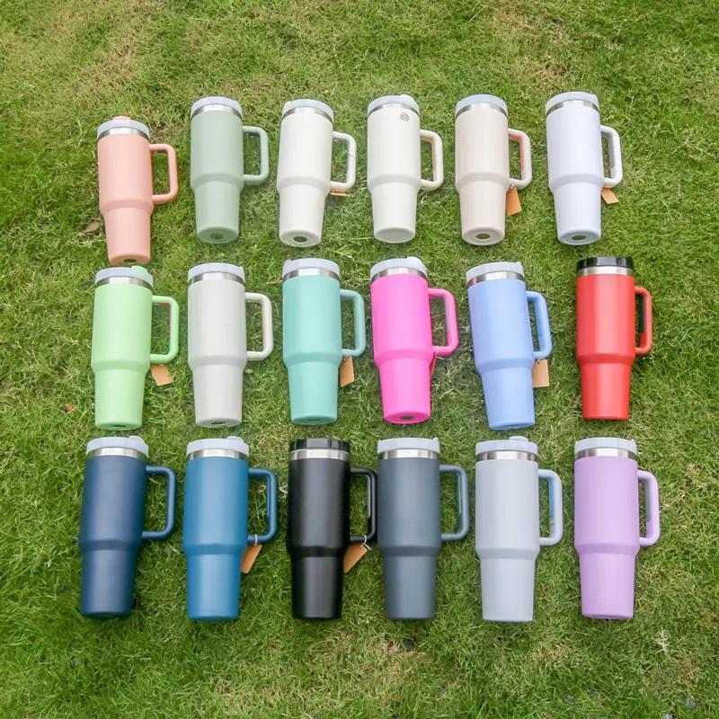 2025 Free Sample Travel Mug Stainless Steel Double Wall Vacuum Insulated Custom Coffee Cup 40 Oz Tumbler With Handle