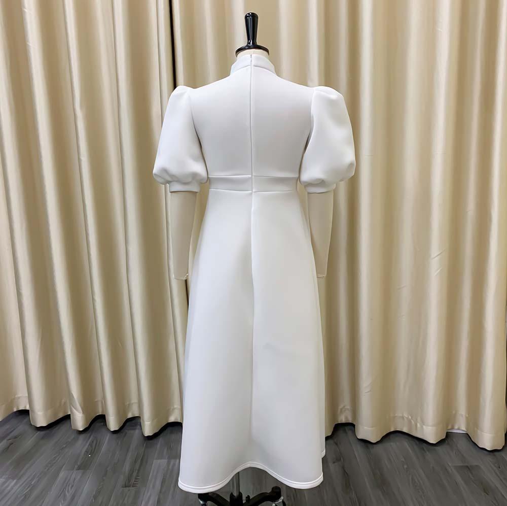 D235 Latest Design Summer Banquet Dress Women Elegant Solid Color Bow Short Sleeve Party Dress Evening Dress