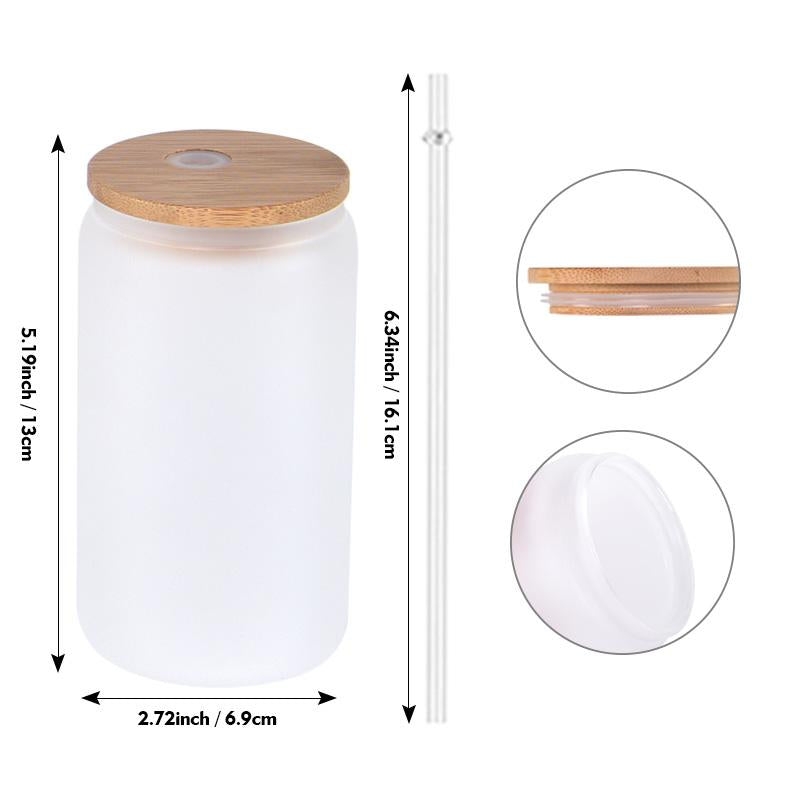 US Warehouse 12 Oz 16 Oz 20 Oz 25 Oz 16 Oz Straight Clear Frosted Water Bottle Sublimation Glass Jar Wooden Lid Tumbler Cup