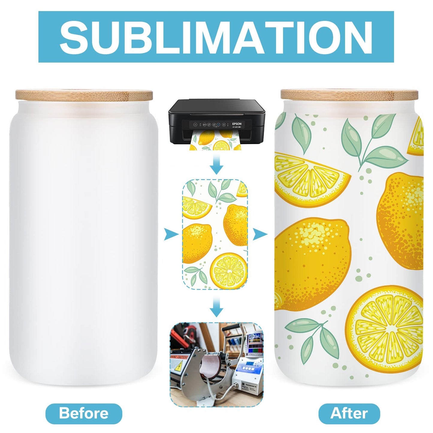 Custom Logo Eco-friendly 16 Oz 20 Oz Sublimation Blank Frosted Clear Beer Coffee Glass Jar Tumbler With Bamboo Lid And Straw