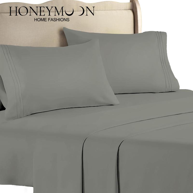 Honeymoon Wholesale Microfiber Lightweight Bedding Embroidery 4 Piece Set Bed Sheet Pillowcase Home Furnishings