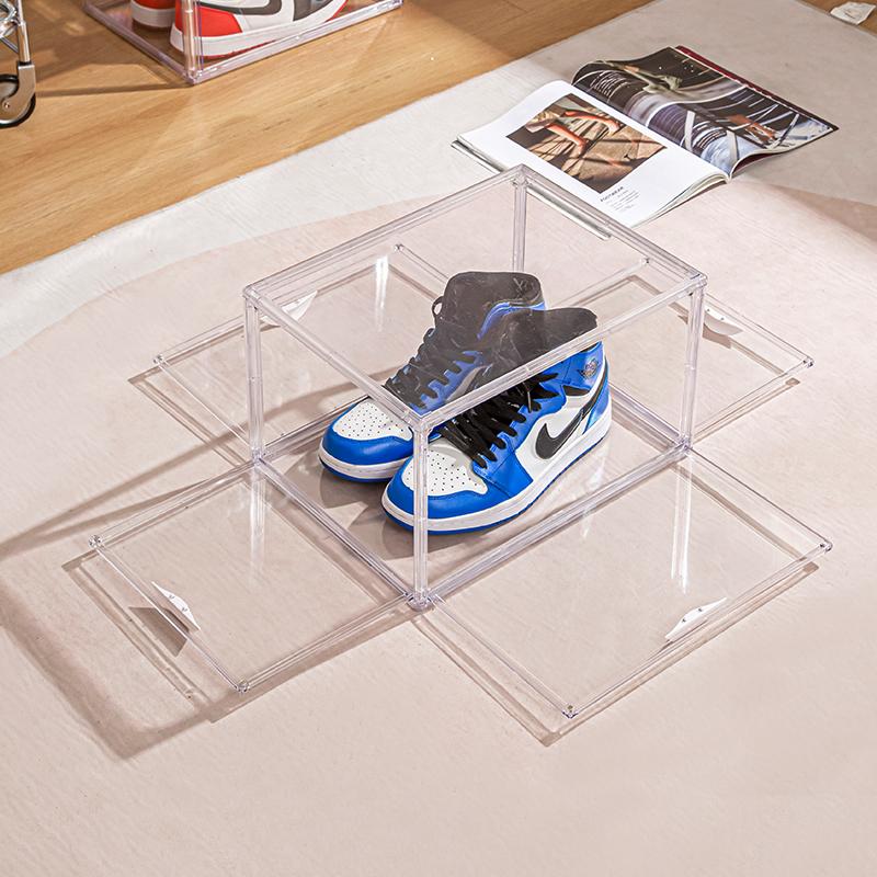 Side Opening Hanging Door Stable Stackable Simple Assembly Custom Sneaker Folding Transparent Shoes Storage Box With Magnetic Door