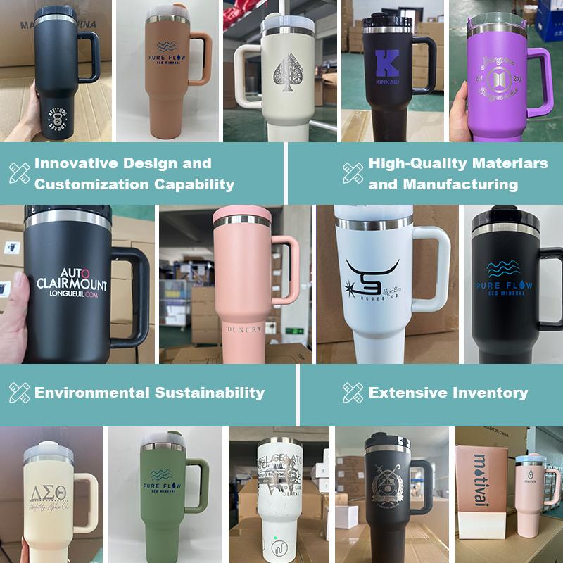 Custom Logo 30 Oz Cup Double Wall Vacuum Stainless Steel 40 Oz Coffee Outdoor Tumbler Travel Mug With Handle And Straw