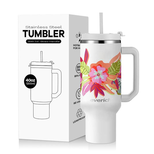 Lead-free 40 Oz Tumbler With Handle And Straw Cup Holder Friendly Dishwasher Safe Oversized Insulated Tumbler