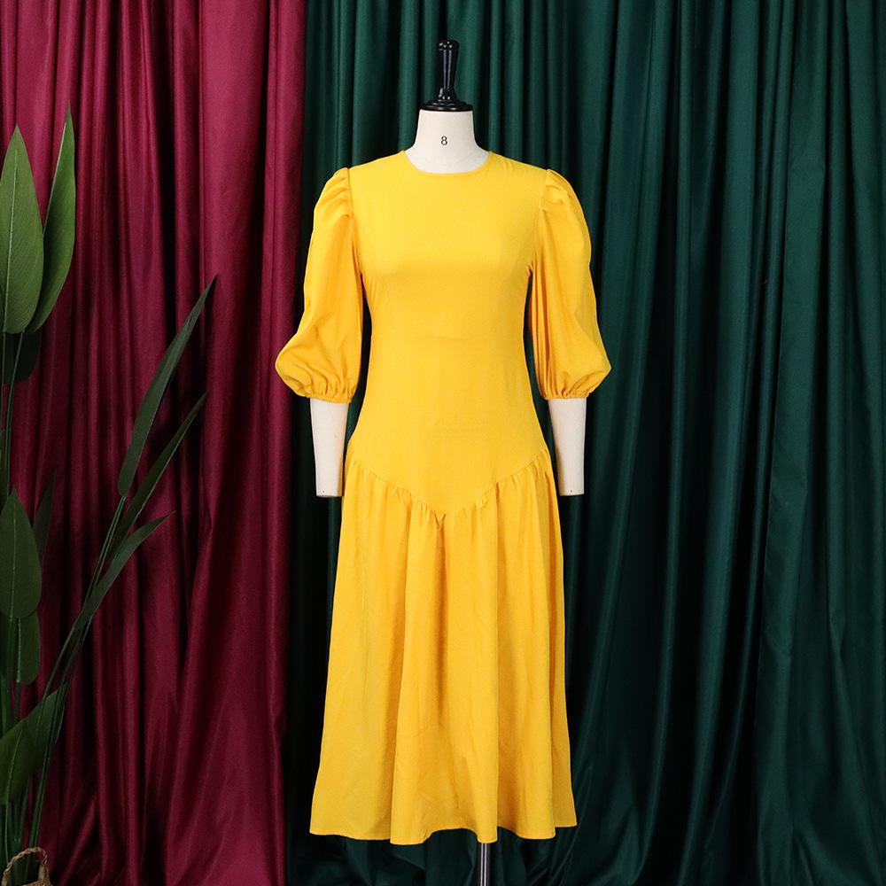 Lancy New American Elegant Women's African Clothing Spring Long Powder Puff Sleeve Pleated Casual Dress Plus Size Fashion Dress Women