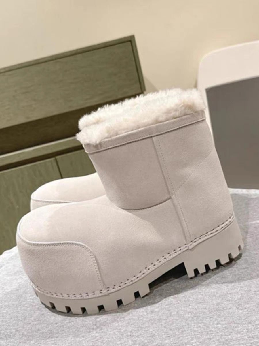 New Winter Big Head Snow Boots Thick Solid Color Bottom High Bucket Bread Shoes Women's Heightened Warm Cotton Boots