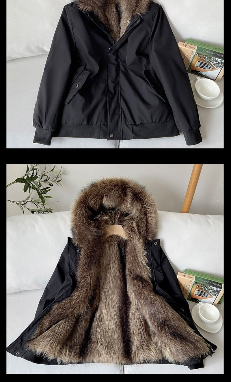 Yajanuo New Design Men's Coat Jacket Faux Fox Fur Liner Detachable Plush Hooded Custom Winter Coat Men's Solid Color Jacket