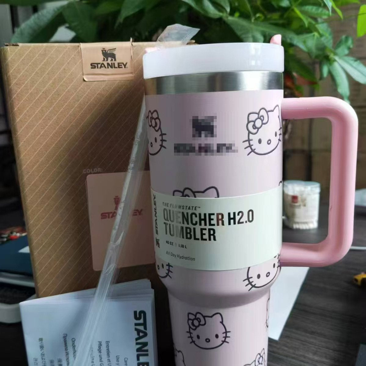 40 Oz KT Cat Print Tumbler Cartoon Water Cup Straw 304 Stainless Steel Double Wall Vacuum Insulated Logo Coffee Travel