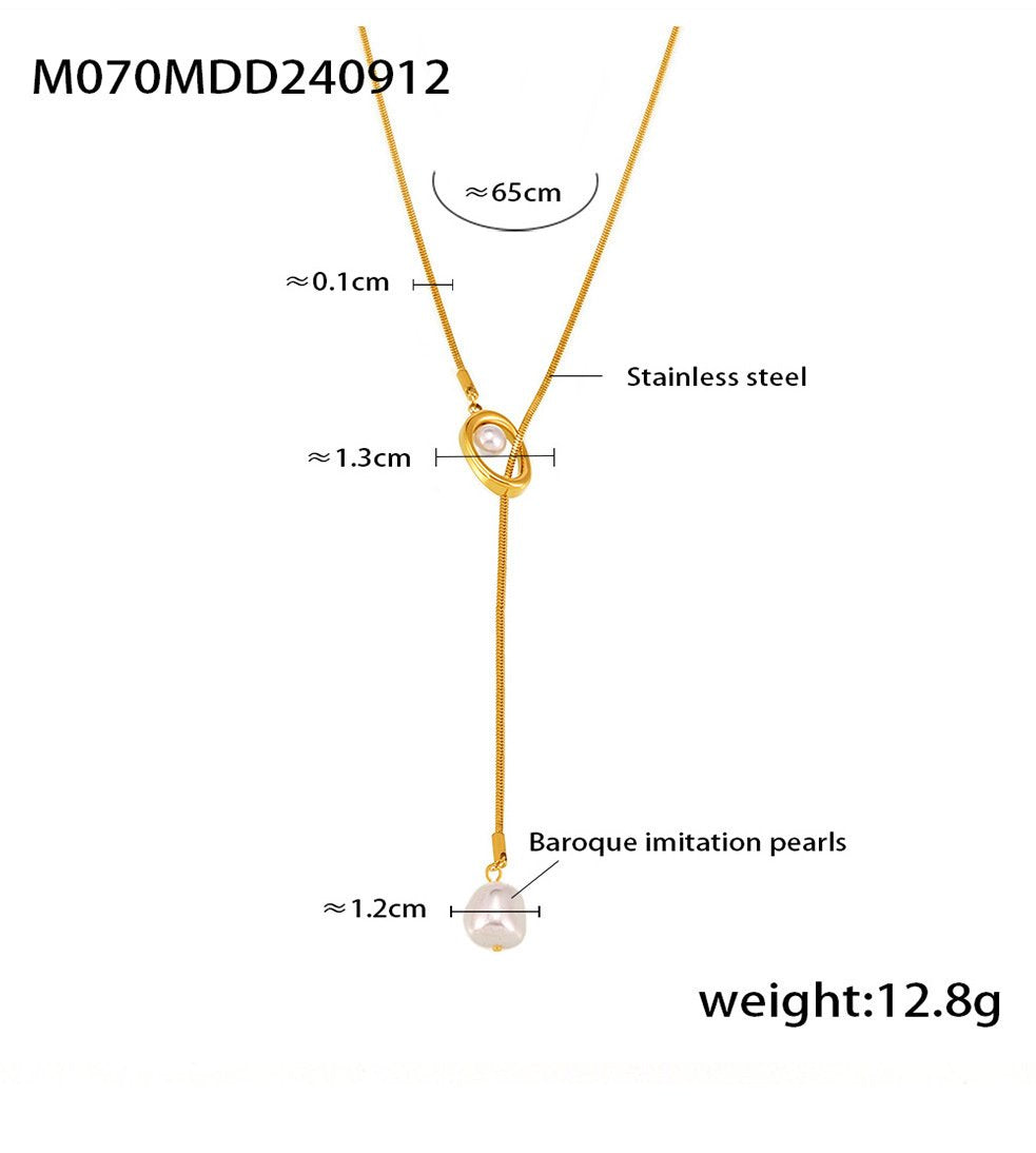 Stainless Steel Simple Long Tassel Pearl Initial Necklace Adjustable Chain Sweater Necklace Party Daily