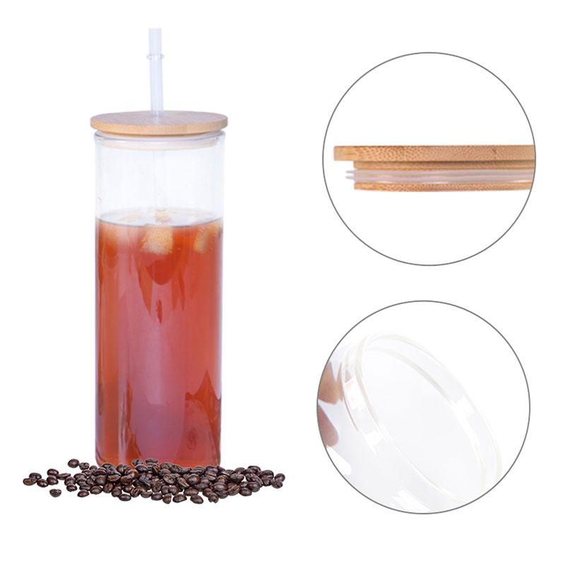 US Warehouse 12 Oz 16 Oz 20 Oz 25 Oz 16 Oz Straight Clear Frosted Water Bottle Sublimation Glass Jar Wooden Lid Tumbler Cup