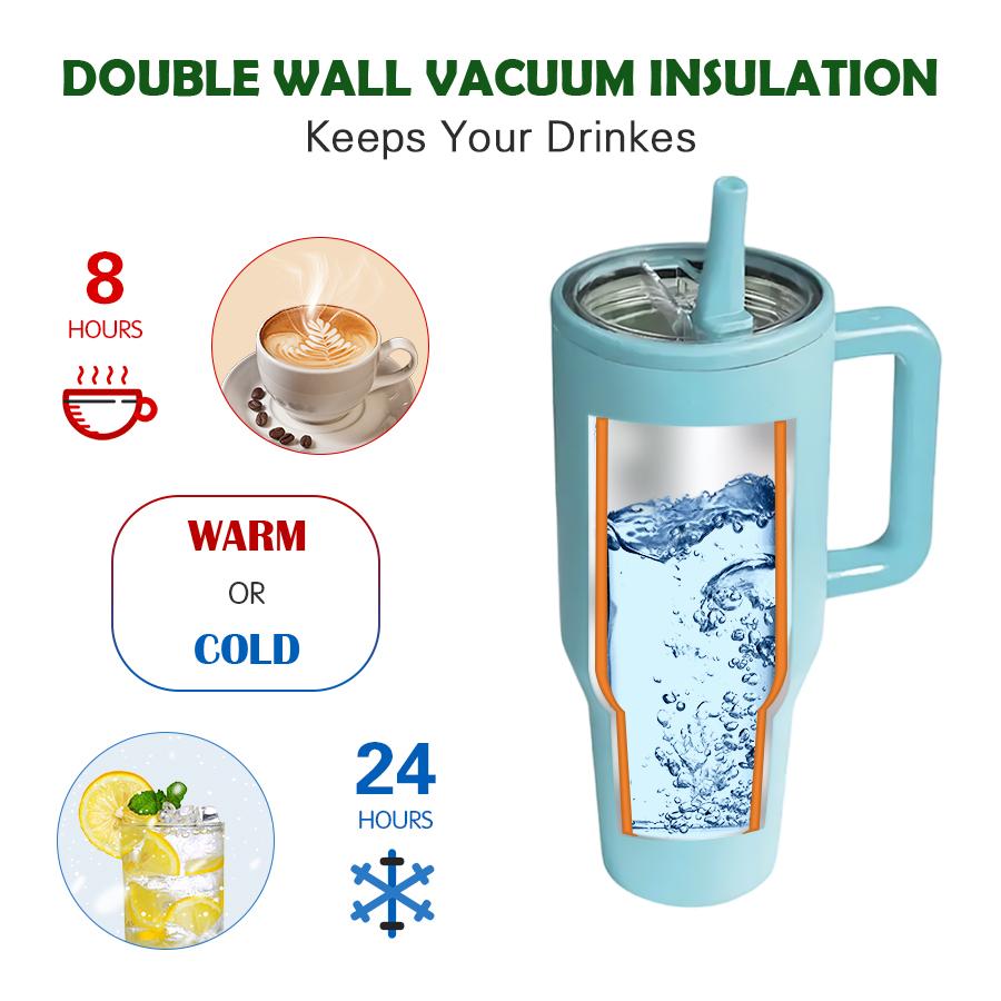 Custom 40 Oz Tumbler Vacuum Thermos Cup No Overflow Jug Traveler Stainless Steel Mug Temos With Handle Jug Tumbler