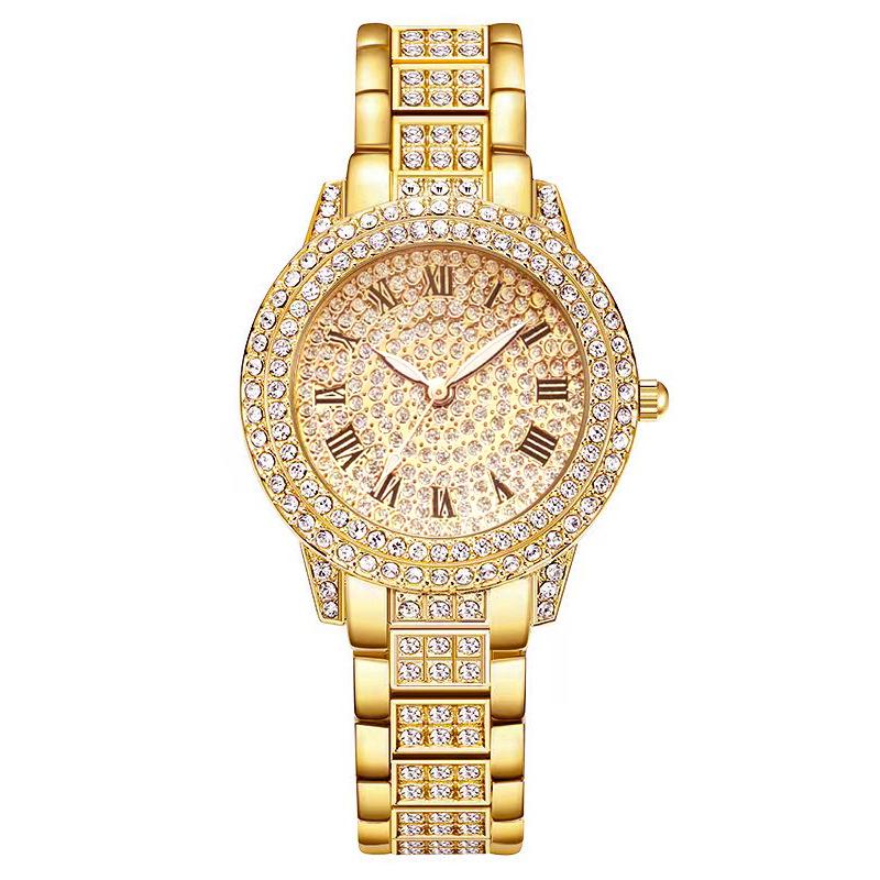 Fashion Women's Diamond Watch Rose Gold Dial Quartz Glass Digital Stainless Steel Watch Alloy Unisex 6mm Round 20cm 60g