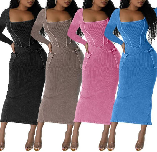 M0648-wholesale Long Sleeve Women's New 2023 Tights Club Dress With Pockets