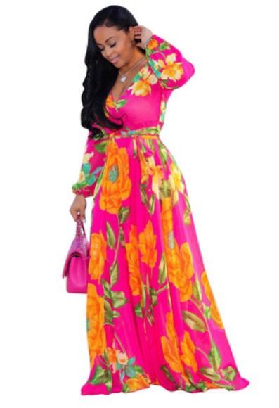 Fashion Women Maxi Printed Dress Long Plus Size 3XL 4XL 5XL High Quality Summer Beach Wear Chiffon Women Party Dress