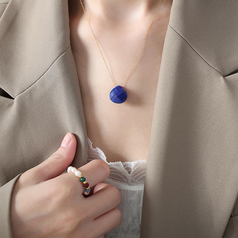 Elegant Personality Fashion Natural Stone Stainless Steel Gold Plated Pendant Necklace