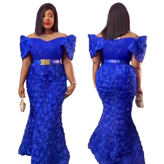 New Rhinestone Sequins African Costume Church Women Women's Dress Embroidery African Design Dress Mesh Women's Dress Women's Dress