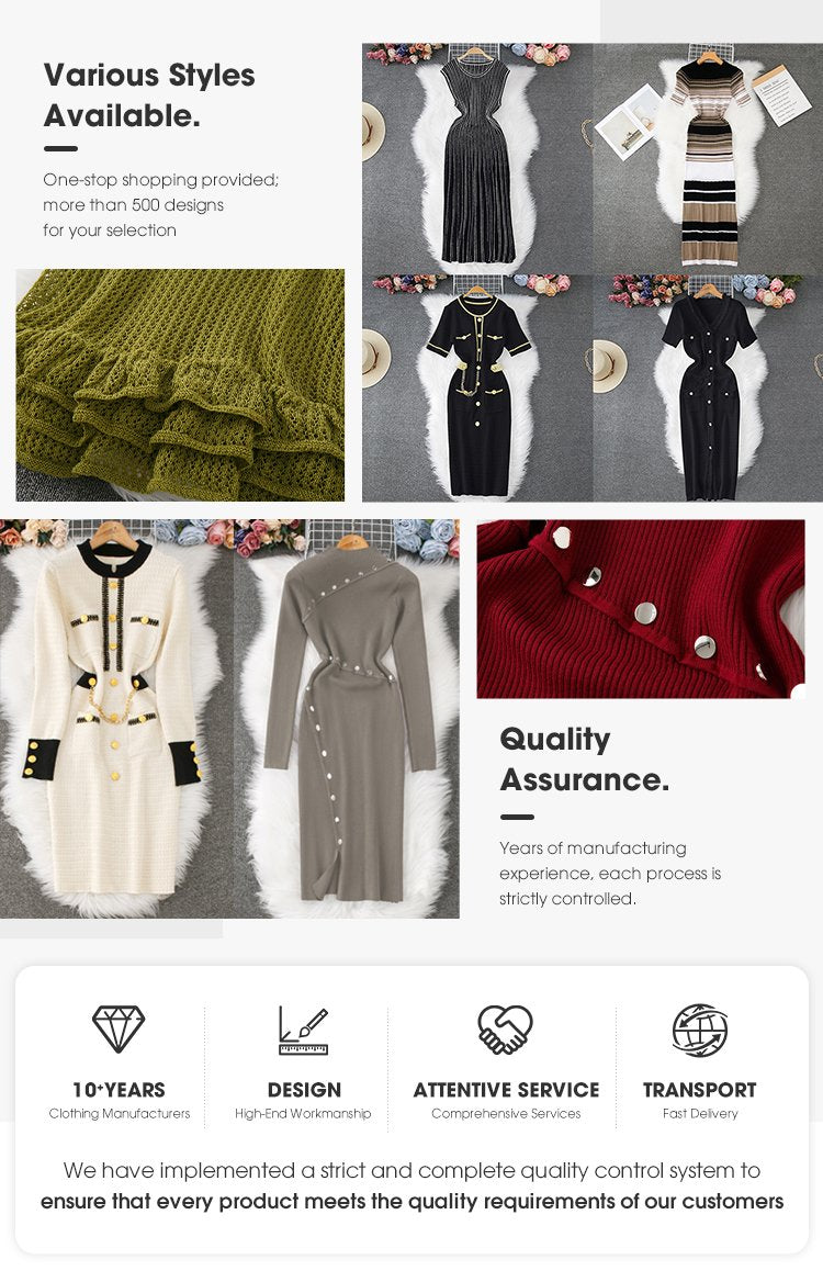 Hepburn Style Women's Long Sleeve Waist Tight Knit Dress Elegant Autumn And Winter French Dress Simple Three-dimensional Pattern
