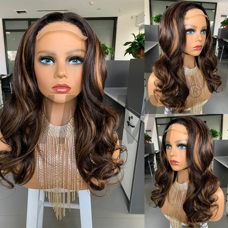 Piano Color 4x 4 Lace Front 20 Inch Black Women Wig 3 Bundles Suit Body Wave Virgin Hair Full Remy Hair