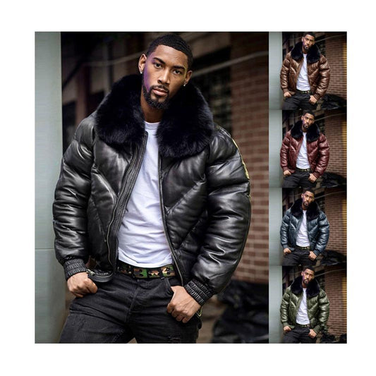 2021 Latest Men's High Custom Bomber Black Real Fox Fur Collar High Grade Duck Down With Black Real Sheepskin Jacket