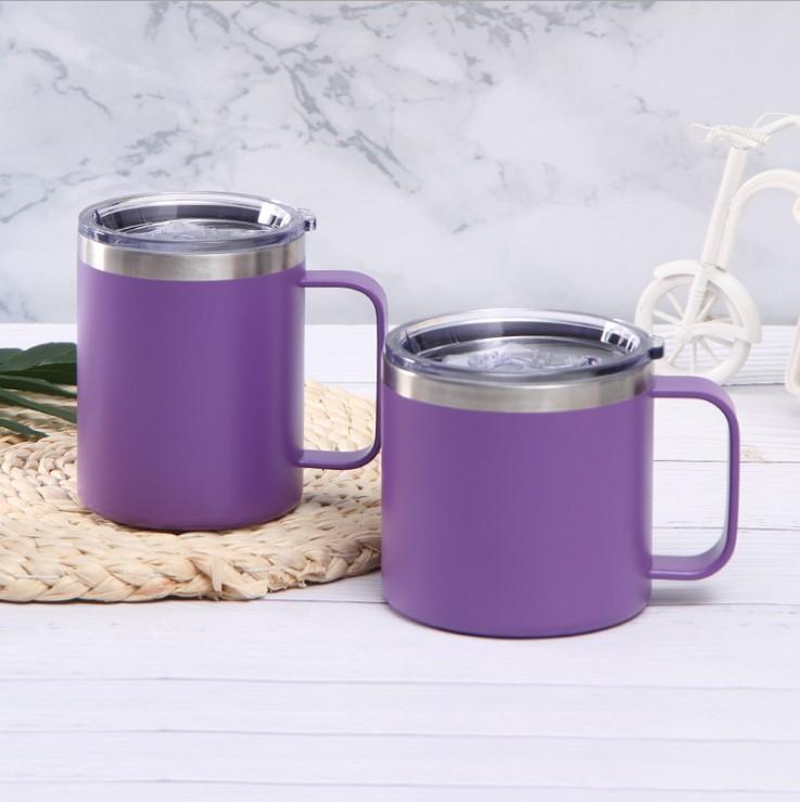 Custom Logo Camping Travel Double Wall 12 Oz 14 Oz Stainless Steel Cup Insulated Coffee Cup With Handle