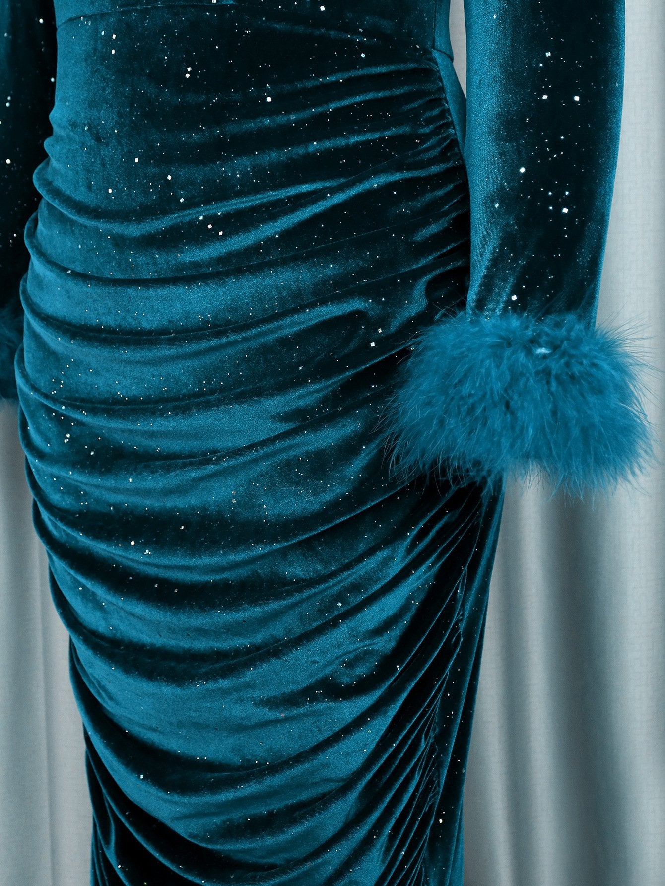 European And American Autumn And Winter Irregular Collar Shiny Dress Nightclub Ball Pleated Sexy High Waist Dress