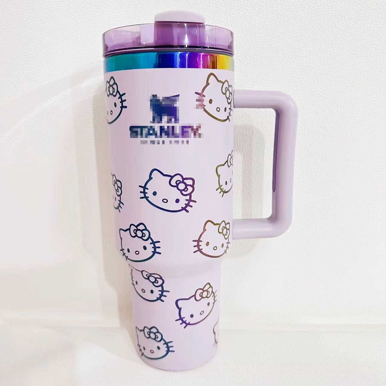 40 Oz KT Cat Print Tumbler Cartoon Water Cup Straw 304 Stainless Steel Double Wall Vacuum Insulated Logo Coffee Travel