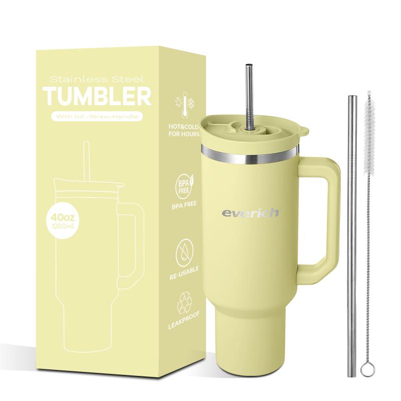 40 Oz Tumbler Double Wall 304 Stainless Steel Insulated Wide Mouth Car Tumbler Cup With New Handle And Straw Cover Vacuum Car Cup
