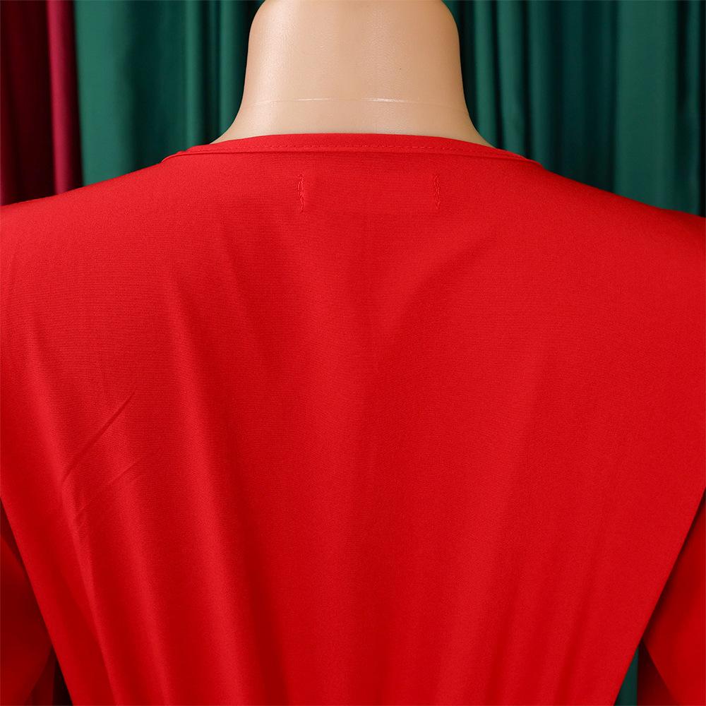 D419 Latest Design Ladies Office Dress Ladies Elegant Solid Color Long Sleeve Lace-up V-Neck Slim Pleated Skirt