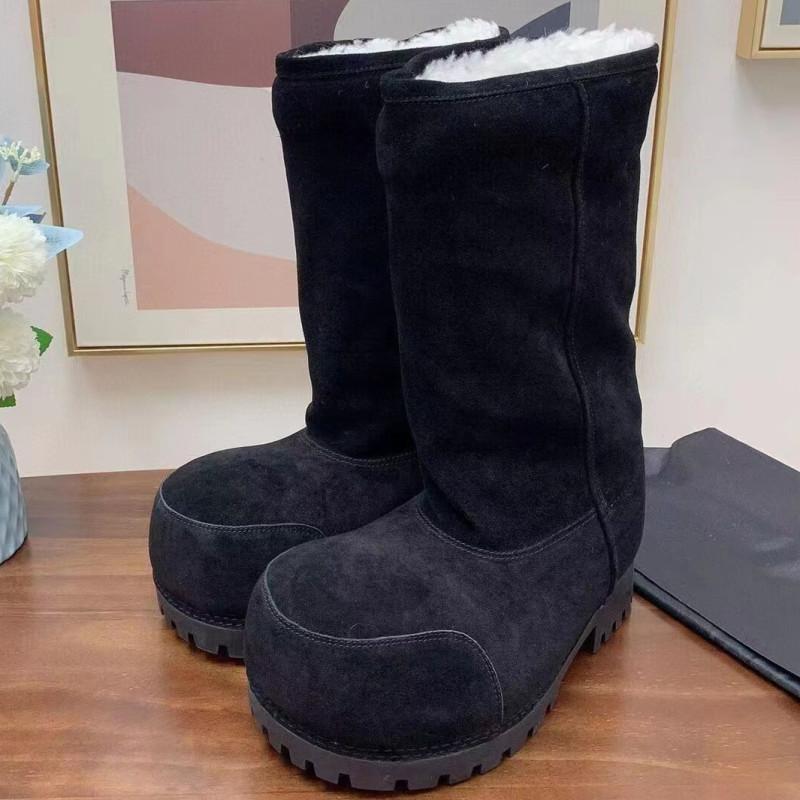 New Winter Big Head Snow Boots Thick Solid Color Bottom High Bucket Bread Shoes Women's Heightened Warm Cotton Boots