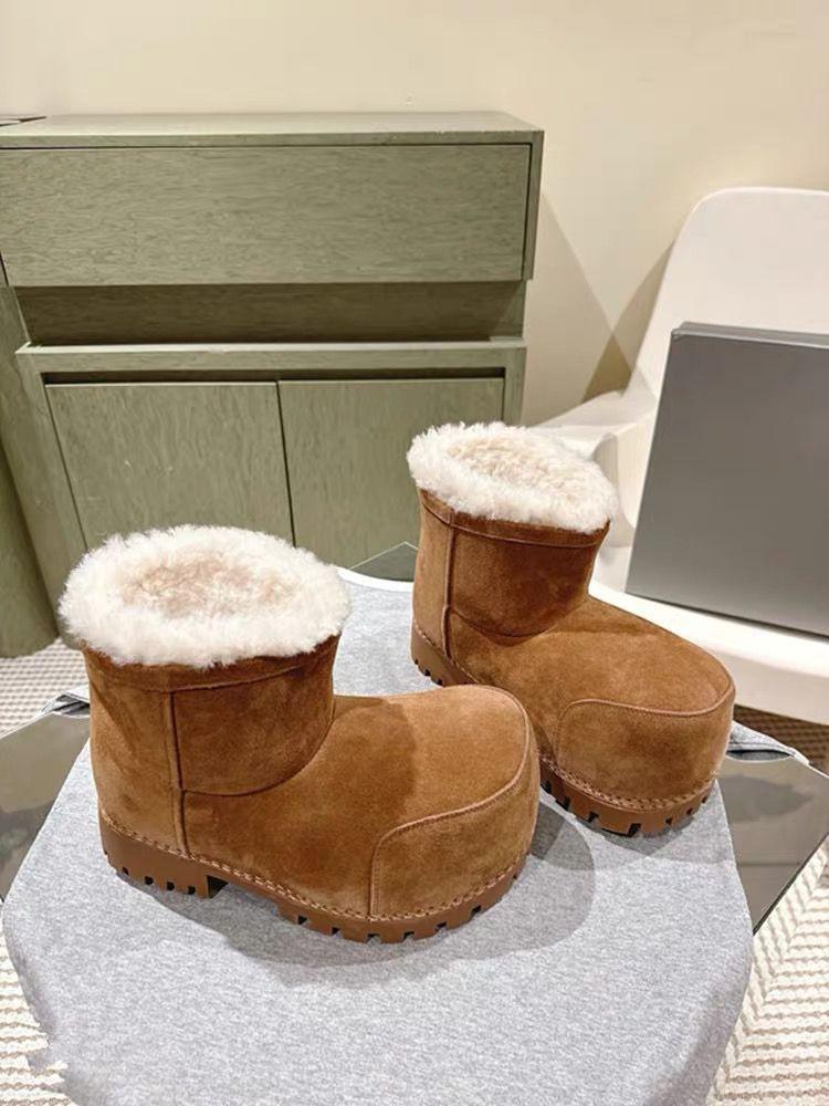 New Winter Big Head Snow Boots Thick Solid Color Bottom High Bucket Bread Shoes Women's Heightened Warm Cotton Boots