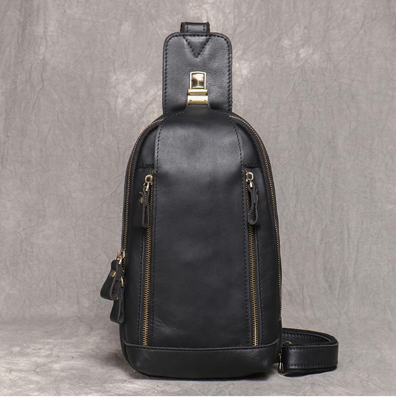 New Crazy Horse Show Leather Chest Bag Retro Genuine Leather Men's Bag Retro Casual Shoulder Bag Suitable For 7.9-inch IPad