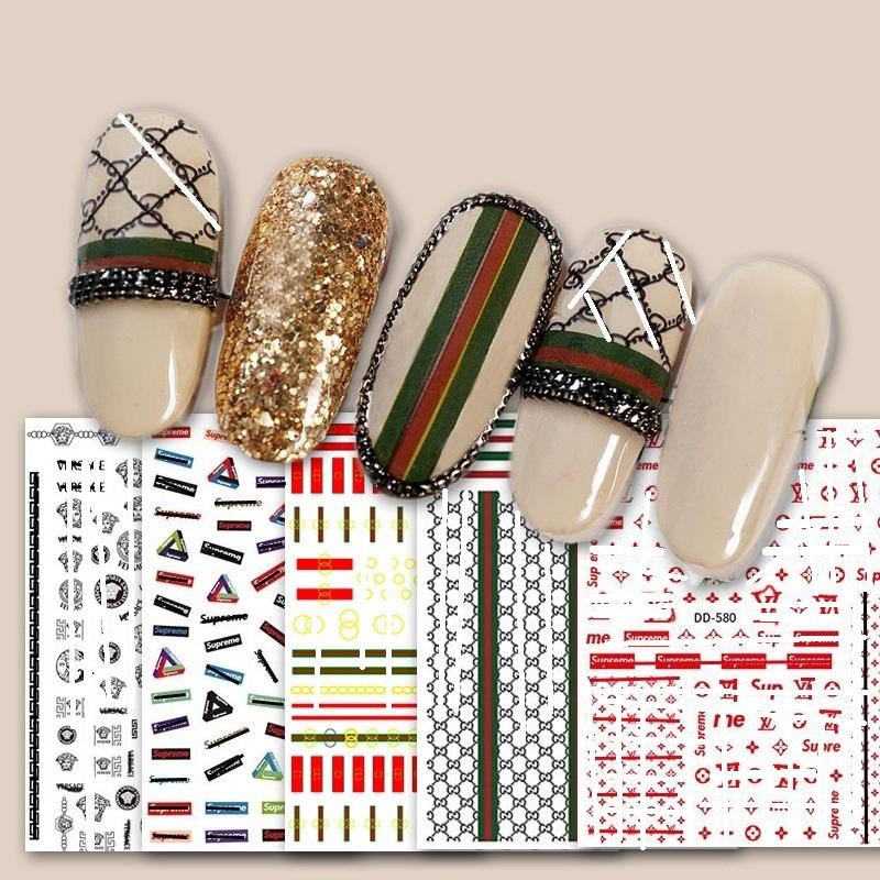 Popular 3D Designer Nail Stickers Luxury Brand Logo Nail Art Decal