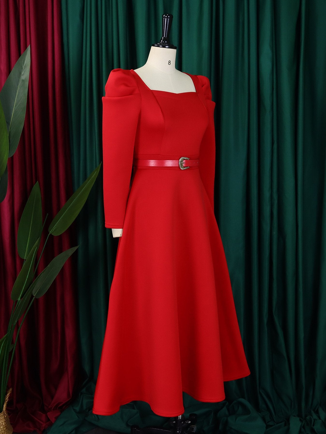 2024 Wholesale African Women's Elegant Long Puff Sleeve Square Collar Solid Color Maxi Plus Size Dress