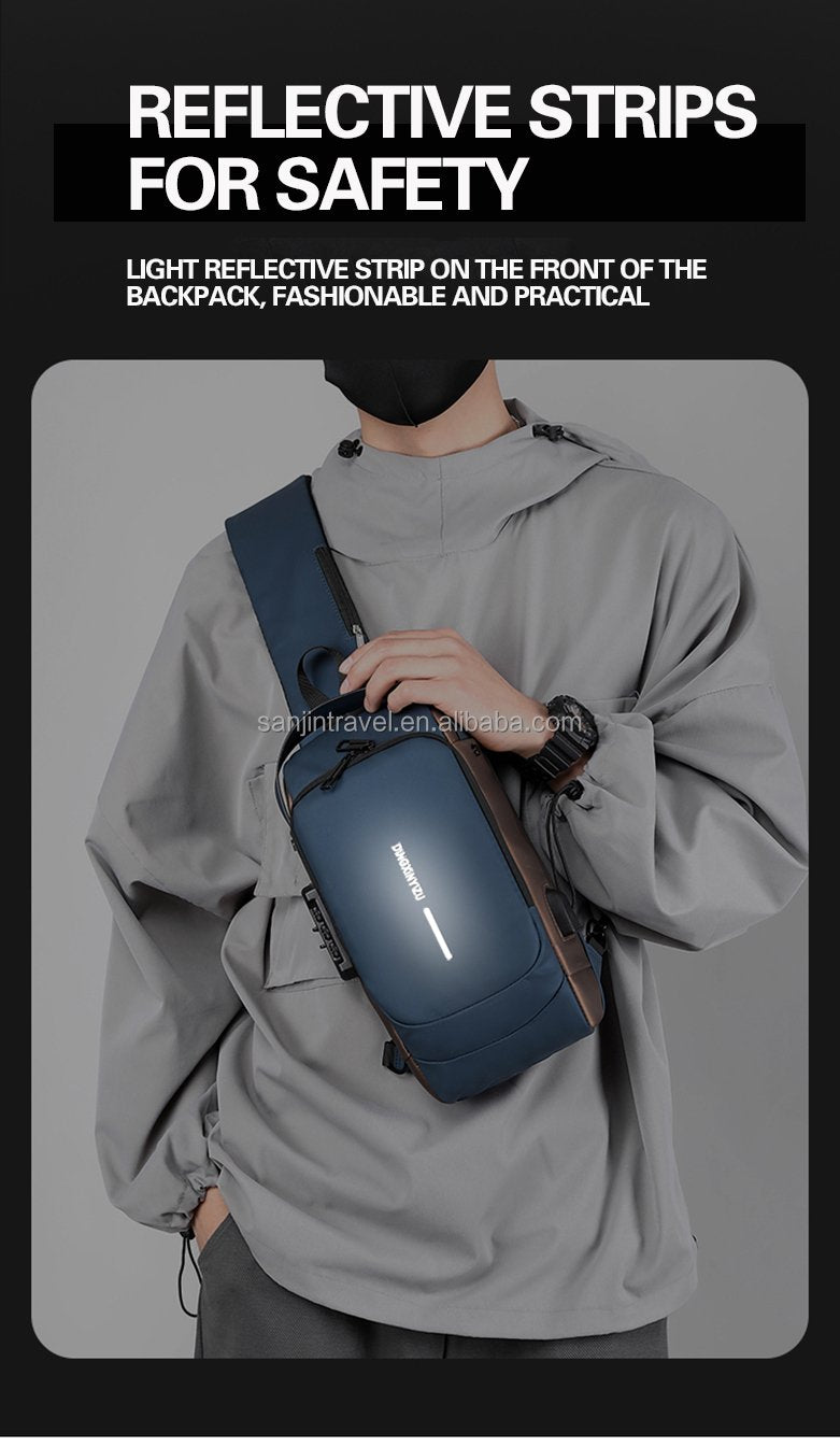 Fashion Anti-theft Men's Chest Bag Waterproof USB Charging Multi-function Shoulder Bag With Anti-theft Lock Universal PU Leather