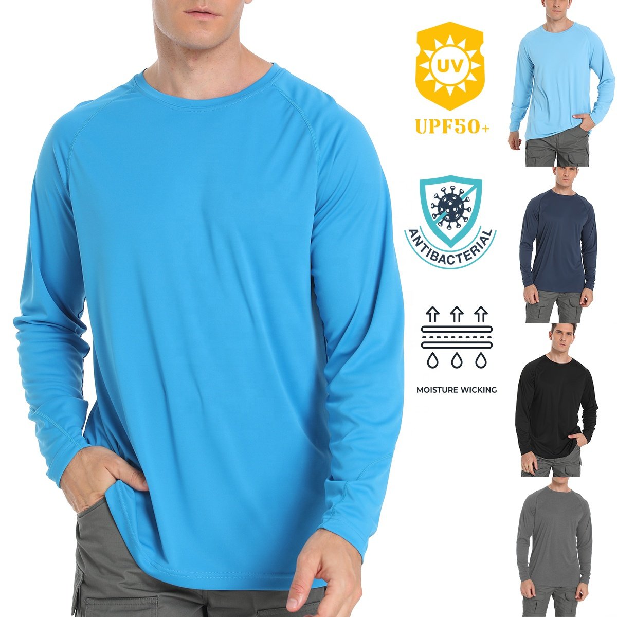 US Size In Stock Blank Wicking Breathable Upf50 Men's Performance Long Sleeve Fishing Shirt