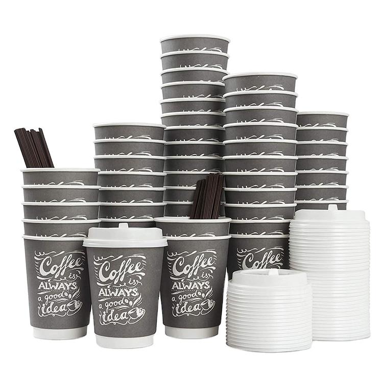 Custom Logo Printing Disposable 8 Oz 10 Oz 14 Oz 16 Oz 22 Oz Double Wall Coffee Paper Cup With Lid