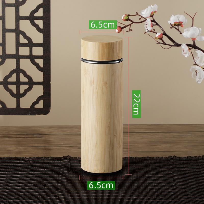 Custom Eco-friendly Double Wall Stainless Steel Bamboo Shell Coffee Cup With Lid And Handle Water Cup