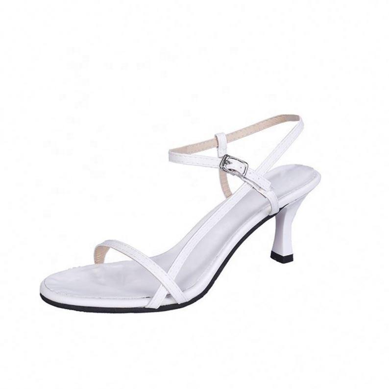 Fashion Ruizi Open Toe Low Heel Ankle Strap PU Leather Pump Heel Sandals Dress Wedding Shoes