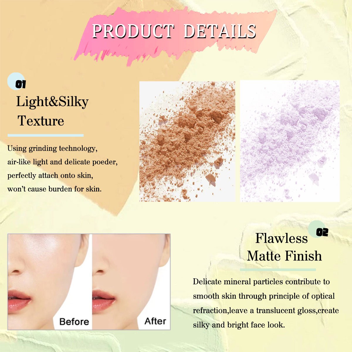Talc Free High Quality Low Price Waterproof Oil Control Private Label Vegetarian Flour Cosmetic Setting Powder