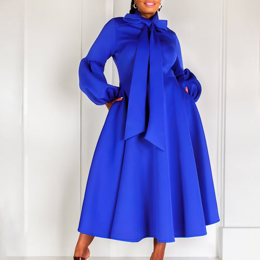 New Women's Elegant Elegant Women's Puff Cuff Large Skirt High Waist Women's Office Dress