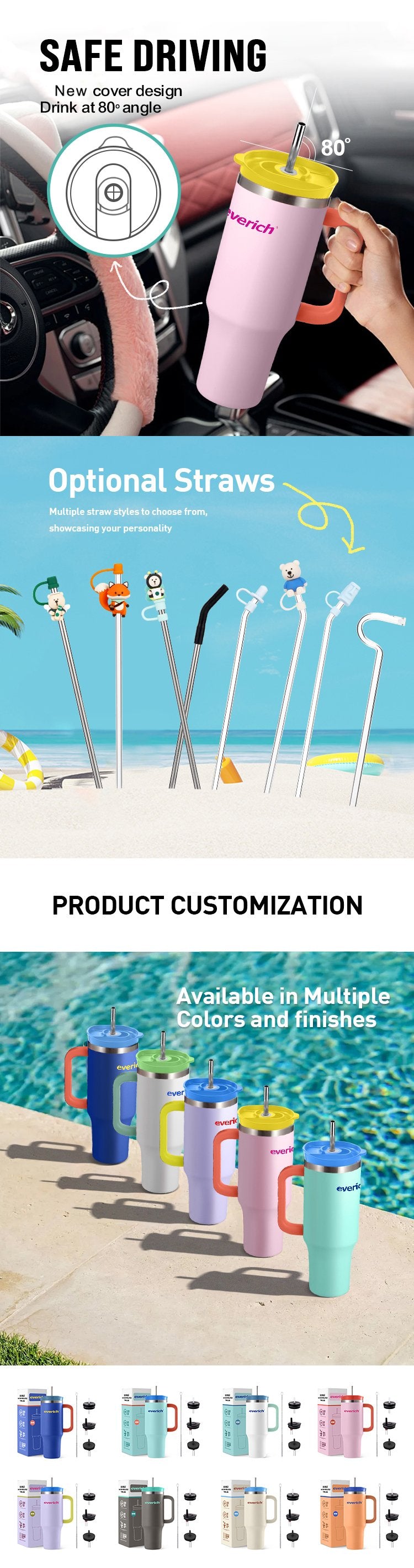 Portable Outdoor Custom Stainless Steel 40 Oz With Handle Straw Double Wall Coffee Mug Travel Insulated Beer Mug