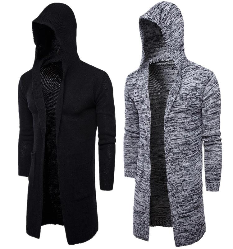 New Wholesale Knitted Fashion Men's Long Sleeve Sweater Coat Autumn And Winter Long Cardigan Hoodie Sweater