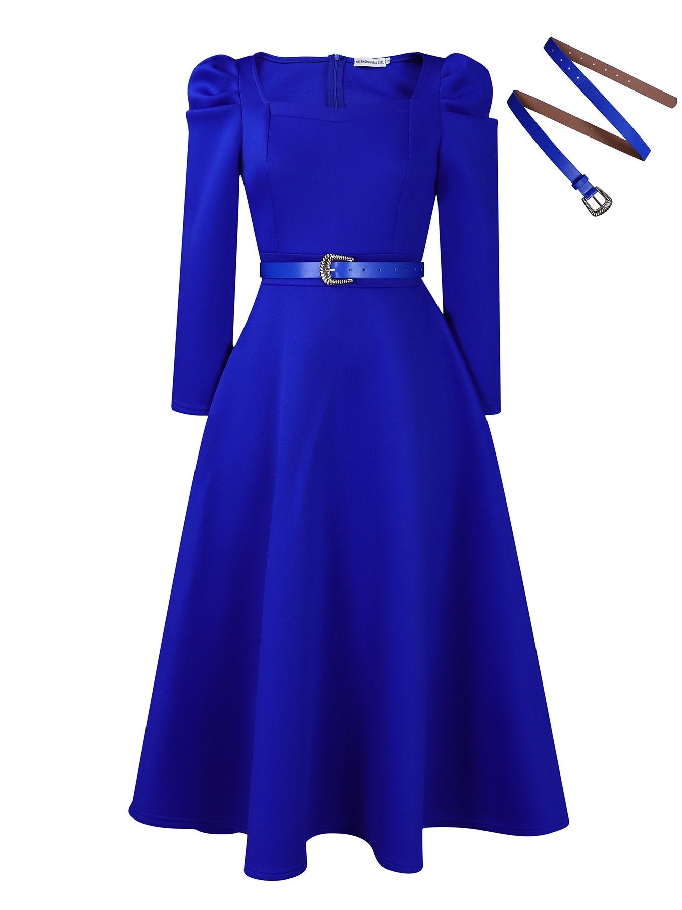 2024 Wholesale African Women's Elegant Long Puff Sleeve Square Collar Solid Color Maxi Plus Size Dress