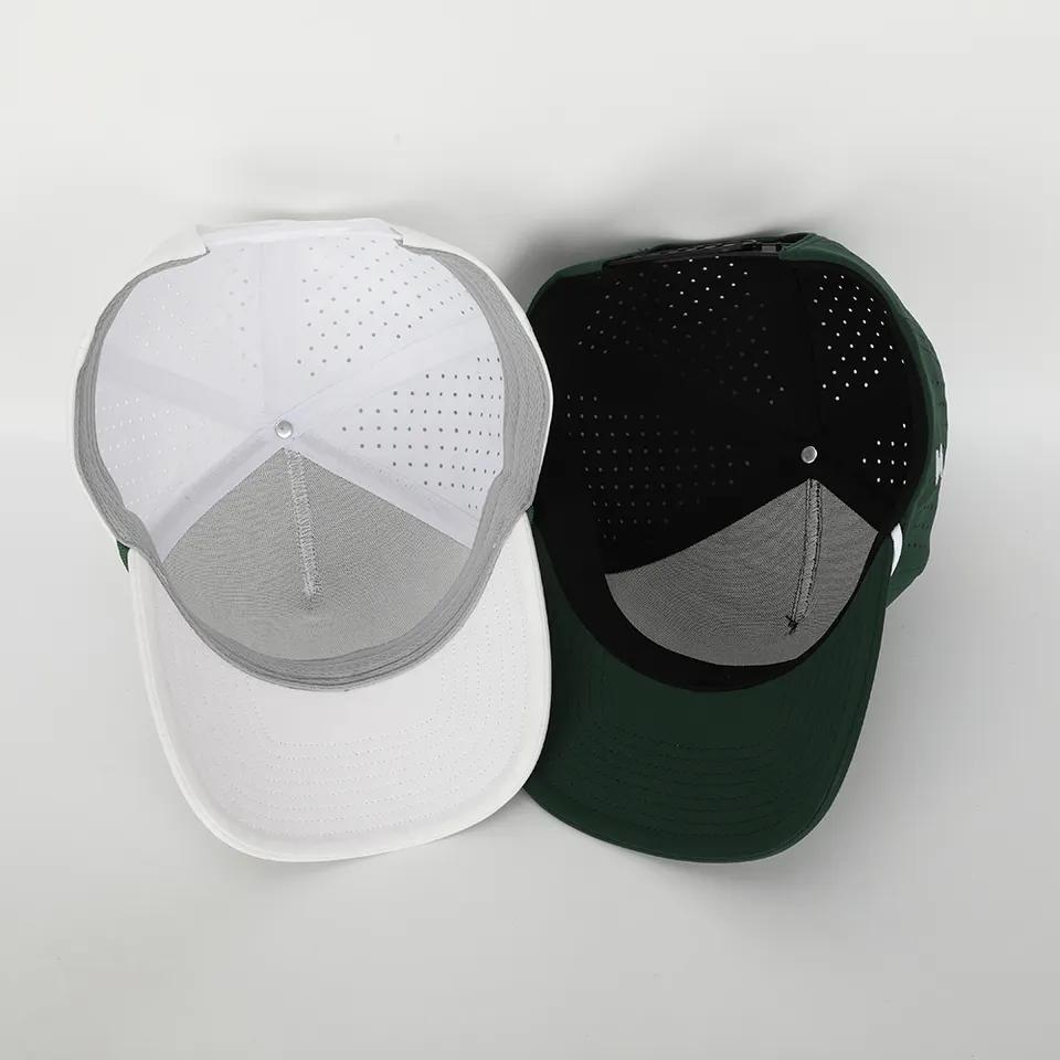 Custom Logo 5 Panel Plain Blank Golf Cap Cut Hole Perforated Classic Quick Dry Polyester Rope Cap