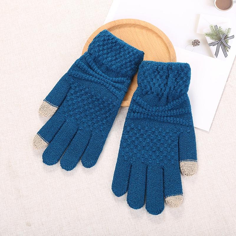 Solid Color Women Touch Screen Cotton Gloves Knitted Wool Gloves Fleece-lined Fleece-lined Thickened Cat Jacquard Gloves Wholesale
