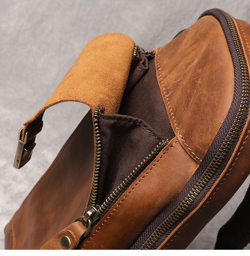 New Crazy Horse Show Leather Chest Bag Retro Genuine Leather Men's Bag Retro Casual Shoulder Bag Suitable For 7.9-inch IPad