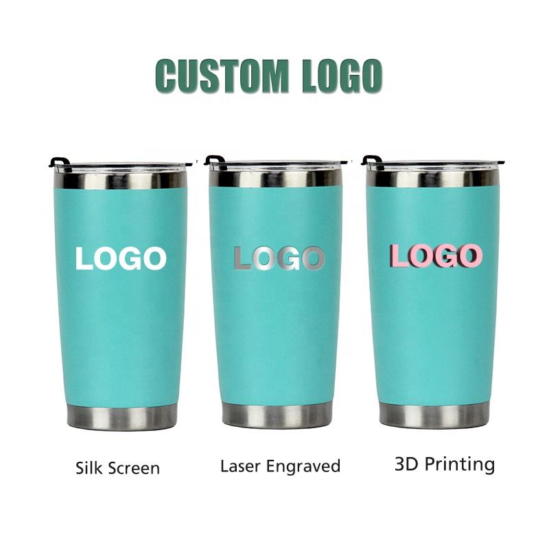 Custom 20 Oz Tumbler Cup With Powder Coated Color Double Wall Stainless Steel 20 Oz Coffee Tumbler With Lid And Straw