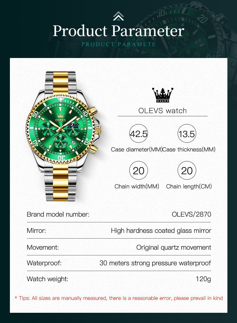 OLEVS 2870 Custom Waterproof Sports Watch Men's Business Watch Luminous Fashion Men's Wrist Stainless Steel Quartz Watch