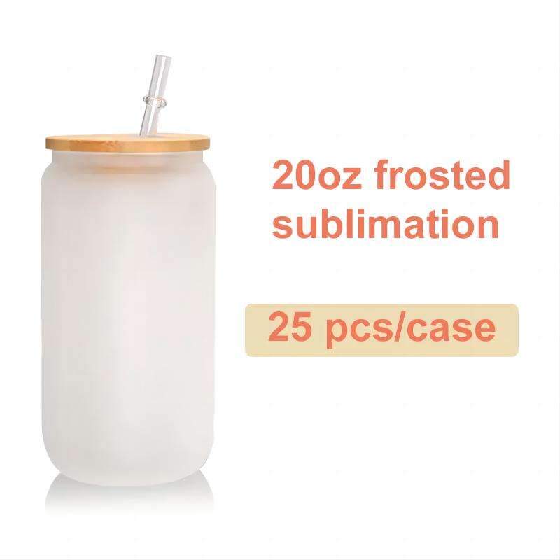 US Warehouse Stock 12 Oz 16 Oz Clear Frosted Sublimation Blank Glass Mason Can Beer Can Glass With Bamboo Lid And Straw