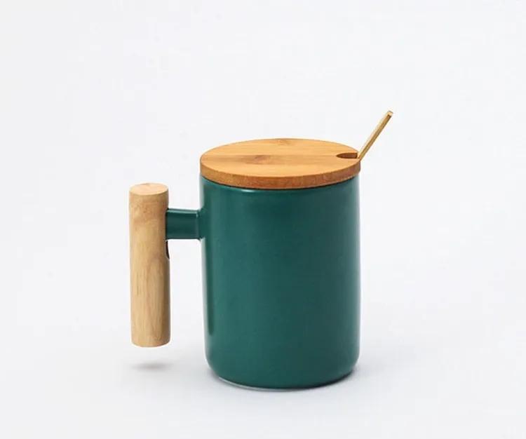 Hot Sale Gift Porcelain Cup, Bamboo Lid Ceramic Cup With Lid And Spoon, Wooden Handle Ceramic Coffee Cup